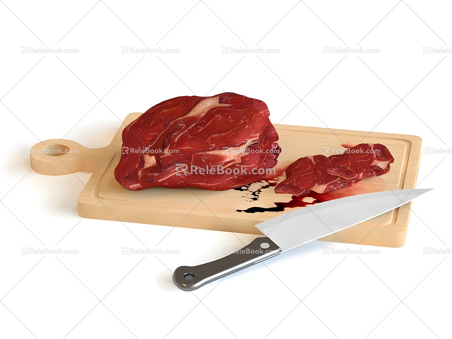 Knife and cutting board realistic knife kitchen props meat beef cutting board chopping board 3d model