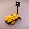 Yellow Mobile Lighting Tower With Generator And Trailer Mounted Four Light Heads 3d model