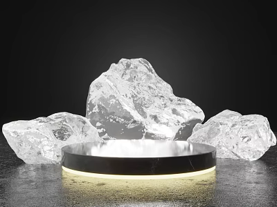 Large Transparent Ice Cubes With Black Circular LED Light Base For Home Decor 3d model