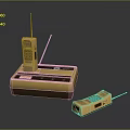 Old-fashioned Yellow Walkie-Talkie with Base Station Handheld Unit Antennas and Buttons