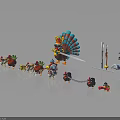 Cartoon Turkey and Small Animal Characters with Colorful Feathers in Playful Scene
