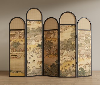 New Chinese Style Screen Middle Ancient Style Screen 3d model