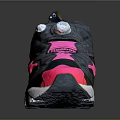 Stylish Black Pink Camouflage Sneakers With Breathable Mesh And White Red Sole