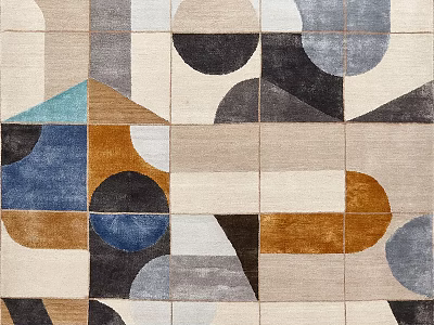 Square Rug With Modern Geometric Patterns In Blue Brown Grey And Beige Tones 3d model