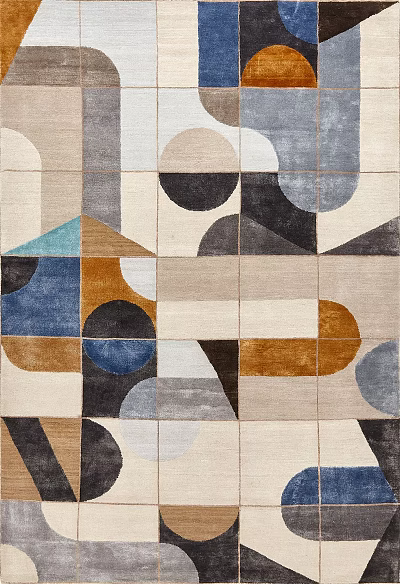 Square Rug With Modern Geometric Patterns In Blue Brown Grey And Beige Tones 3d model Square Rug With Modern Geometric Patterns In Blue Brown Grey And Beige Tones 3d model