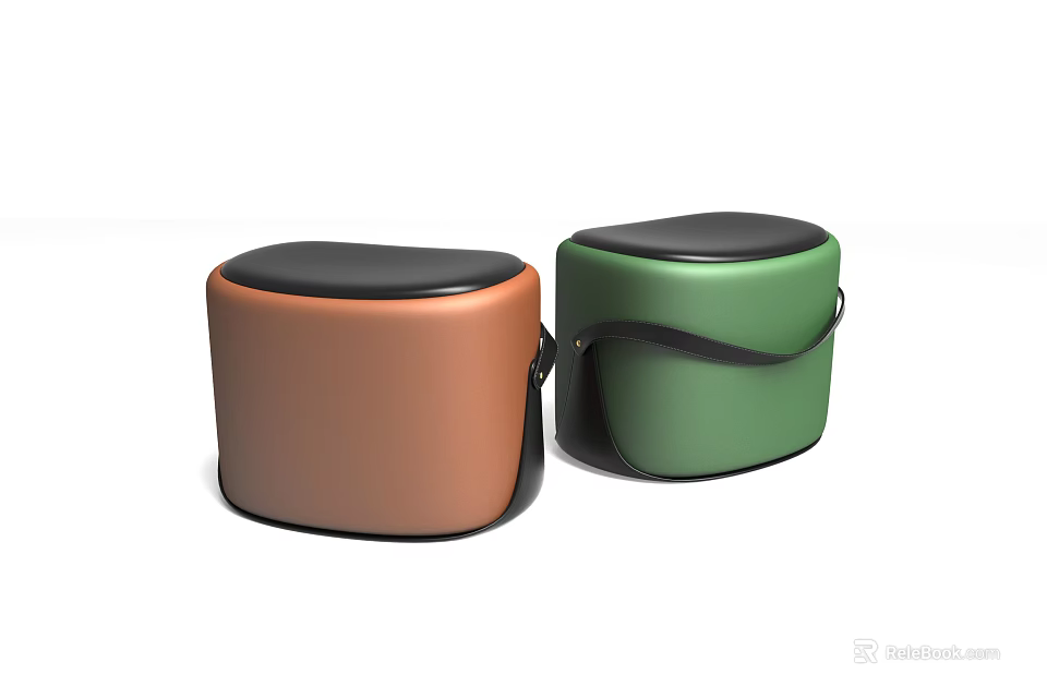 Modern Orange And Green Leather Sofa Stools With Black Top Design 3d model