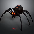 Black Spider With Red Glowing Eyes And Spherical Body Red Patterns Long Thin Legs