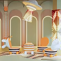 Kindergarten Colorful Interior With Arched Doors Bee Shaped Seats And Warm Lighting