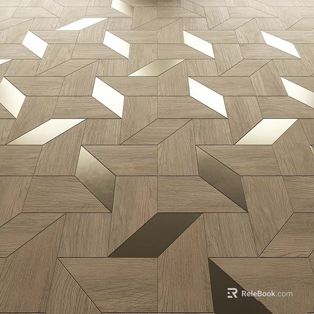 Geometric Decorative Components Featuring Wooden And Metallic Elements In Floor Pattern 3d model 