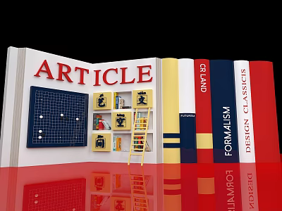 Article Display With Colorful Books Design Classics And Ladder On Shelf 3d model