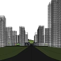Urban Commercial Street Planning With High Rise Buildings Green Spaces And Water System