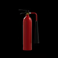 Red Fire Extinguisher With Black Nozzle Handle And Safety Instruction Label