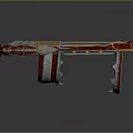Red And Gold Ornate Crossbow Weapon With Metallic Decorative Mechanical Design