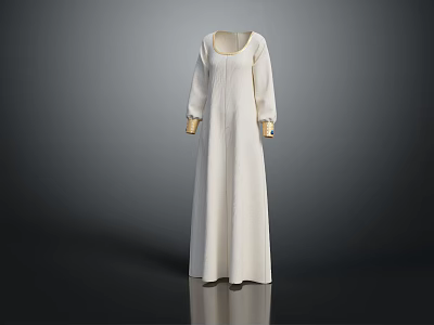 White Long Sleeve Maxi Dress With Simple Design And Elegant Silhouette 3d model