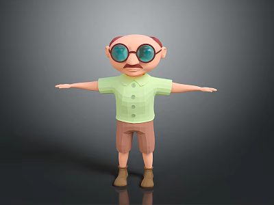 Elderly Man Standing With Large Glasses Green Short Sleeved Shirt Brown Shorts And Outstretched Arms 3d model