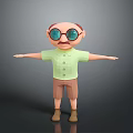 Elderly Man Standing With Large Glasses Green Short Sleeved Shirt Brown Shorts And Outstretched Arms