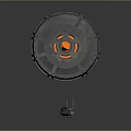 Space Exploration Cylindrical Component With Orange Thermal Strips And Mini Rover