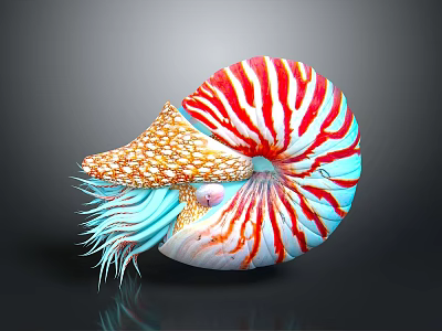 Vibrant Nautilus With Red White Striped Shell Blue Tentacles And Orange Spotted Mantle 3d model