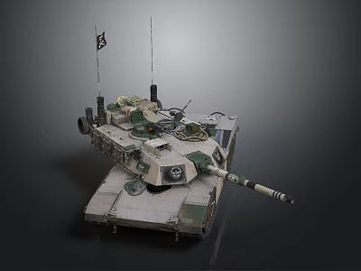 Military Combat Tank With Camouflage Turret Cannon Antenna And Flag 3d model
