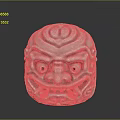 White Carved Sculpture Featuring Intricate Facial Patterns Exaggerated Eyes And Sharp Teeth