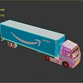Amazon Prime Delivery Truck With Blue Trailer And White Cab On Reflective Surface