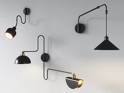 Stylish Modern Black Curved Wall Mounted Lamps For Indoor Lighting Decor 3d model