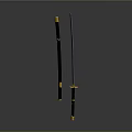 Traditional Japanese Samurai Sword With Black Scabbard And Golden Decorative Fittings