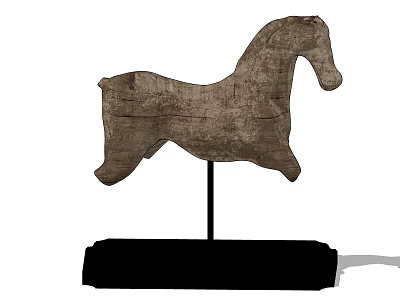 Vintage Wooden Horse Shaped Decorative Ornament Set With Black Base Stand 3d model