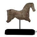 Vintage Wooden Horse Shaped Decorative Ornament Set With Black Base Stand