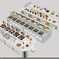 Elegant White Buffet Tables With Various Foods And Utensils Arranged On