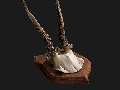 Decorative Ornament Set with Deer Skull and Antlers on Wooden Base for Home Decor Accent 3d model