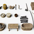 Traditional Ethnic Clothing And Handcrafted Accessories With Vintage Wooden Tools