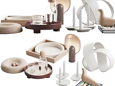Modern Minimalist Decorative Ornament Set With Trays Bottles Candles Bird And Loop Shaped Decor 3d model
