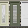 Green And White Hinged Doors With Glass Solid Panel And Vertical Slats For Interior Design