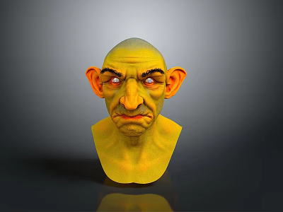 Fantasy Creature Bust With Yellow Skin Large Ears And Wrinkled Face 3d model