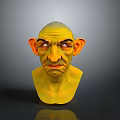 Fantasy Creature Bust With Yellow Skin Large Ears And Wrinkled Face