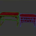 Two Stylish Red Wooden Tables With Traditional Leg Design And Smooth Rectangular Tops