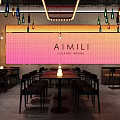 AIMILI Bar Interior With Neon Signs Cocktail Whisky Tables And Modern Lighting