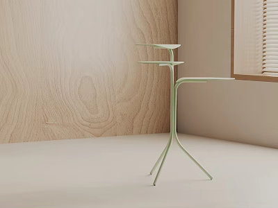 Modern Minimalist Light Green Metal Frame Side Table With Wooden Wall And Window 3d model