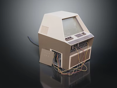 Vintage Retro Computer With Monitor Screen Control Buttons And Cables 3d model