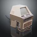 Vintage Retro Computer With Monitor Screen Control Buttons And Cables