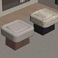 Modern Beige Fabric Stool With Wooden Base And Patterned Upholstered Stool On Black Base 3d model