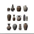 Ceramic Vessels Collection Featuring Various Shapes Earthy Tones And Rustic Designs 3d model