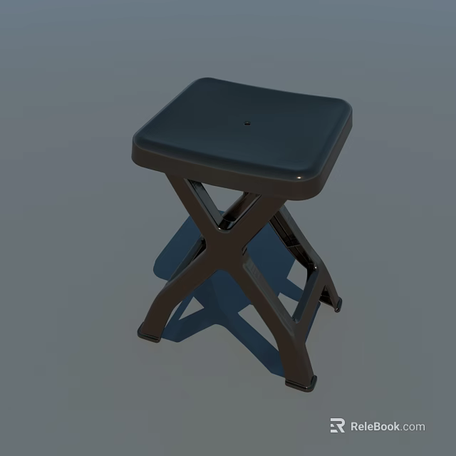 Dark Colored Square Seat Stool With Cross Legs Simple Modern Design 3d model 