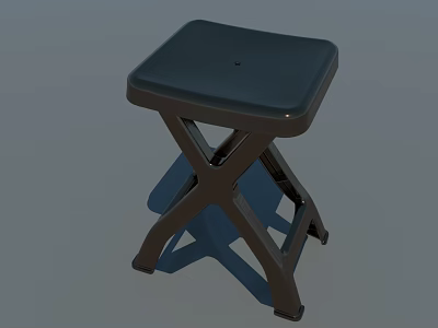 Dark Colored Square Seat Stool With Cross Legs Simple Modern Design 3d model