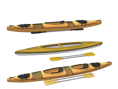 Yellow Kayaks With Seats And Paddles For Recreational Water Activities 3d model