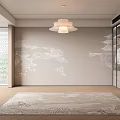 Modern Bedroom Accent Wall With Chinese Style Line Art Mural
