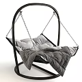 Modern Black Frame Hanging Chair With Chain White Cushions And Gray Blanket