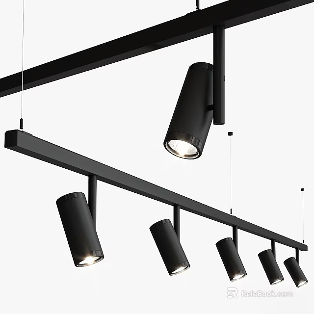 Modern Black Track Mounted Downlights and Spotlights for Indoor Ceiling Lighting 3d model 