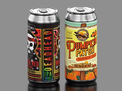 Two Canned Craft Beers Featuring Deadhead Red IPA And Pumpkin Patch Graphics 3d model